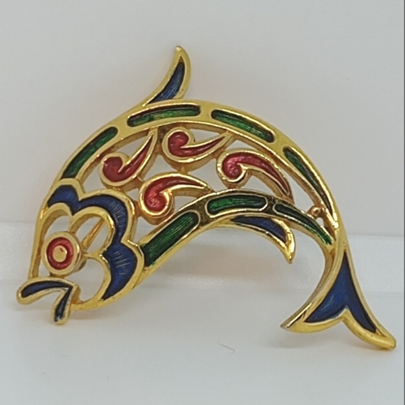 Trifari Jewelry - * vintage Crown Trifari L'Orient colorful fish gold tone pin brooch